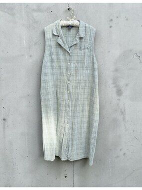Vintage TY Wear Linen Blend Plaid Button Up Midi Dress 20W Boho Grunge